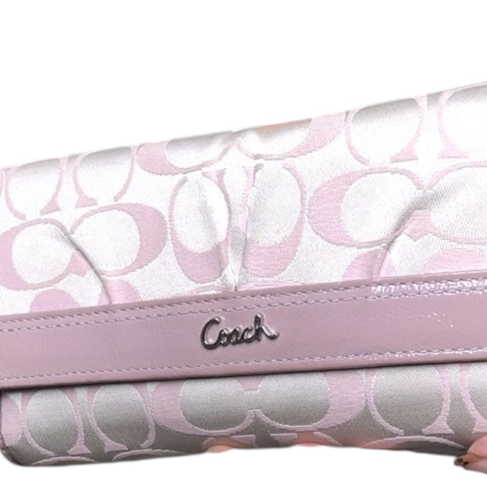 Coach Signature Stripe Patent Trim Wallet Lilac Purple - Picture 11 of 13